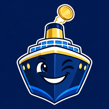 $TITANIC mascot: a navy and gold ship winking